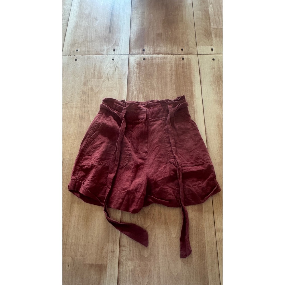 ASOS Rust Red Linen Blend Paperbag‎ Waist Shorts High Rise Size US 2